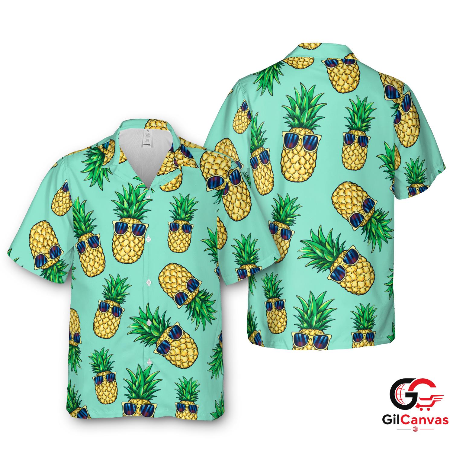 Pineapple Print Hawaiian Shirt For Summer Fun Unisex Vacation Beach Style