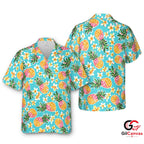 Pineapple Print Hawaiian Shirt Women Summer Tropical Flowers Relaxed Fits
