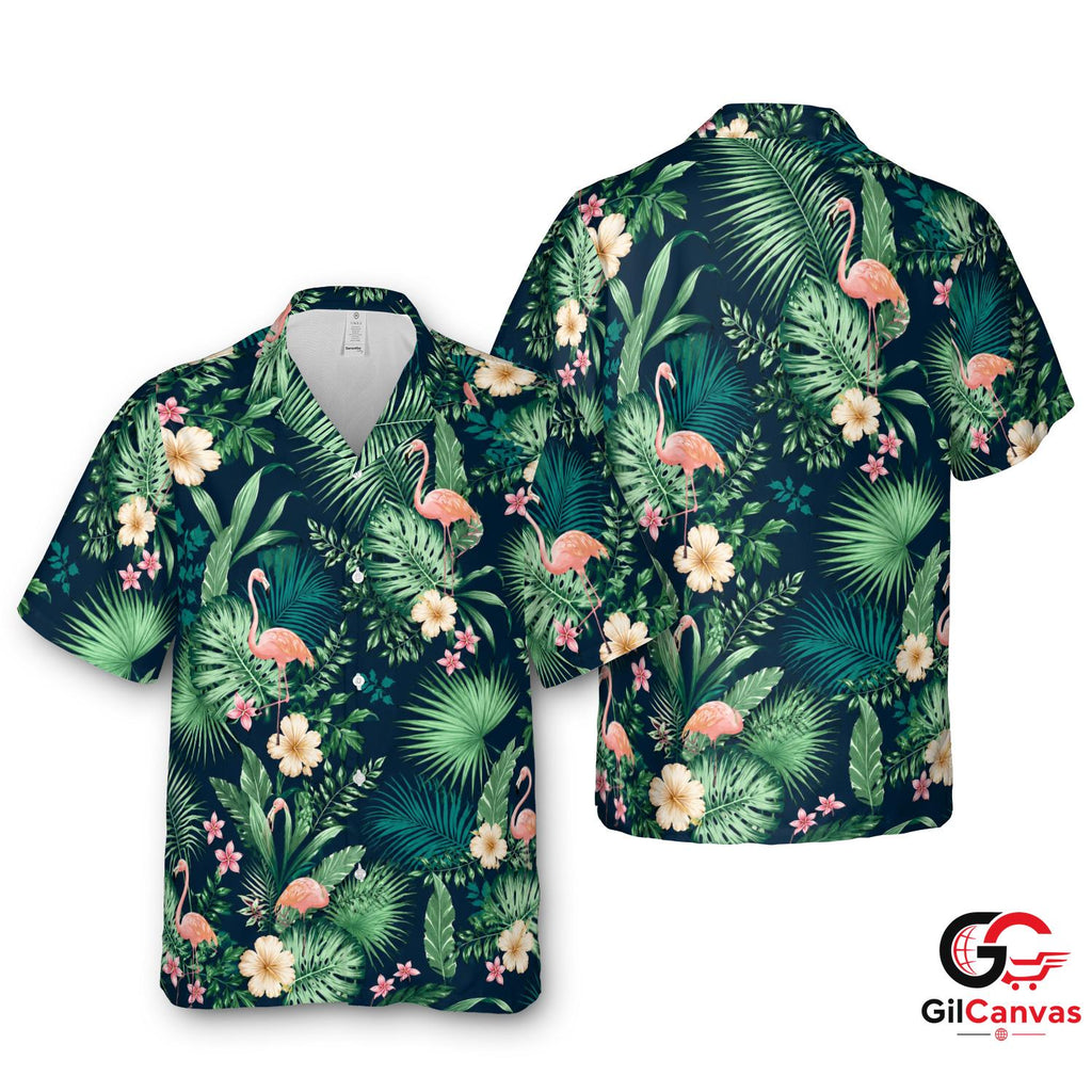 Pink Flamingo Hawaiian Shirt For Summer Beach Parties Men Tropical Vibe