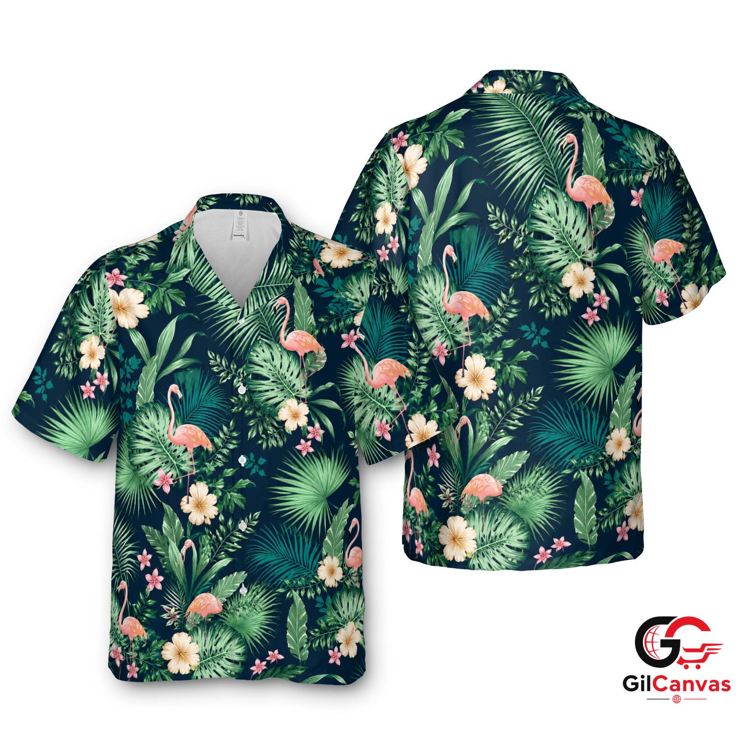 Pink Flamingo Hawaiian Shirt For Summer Beach Parties Men Tropical Vibe