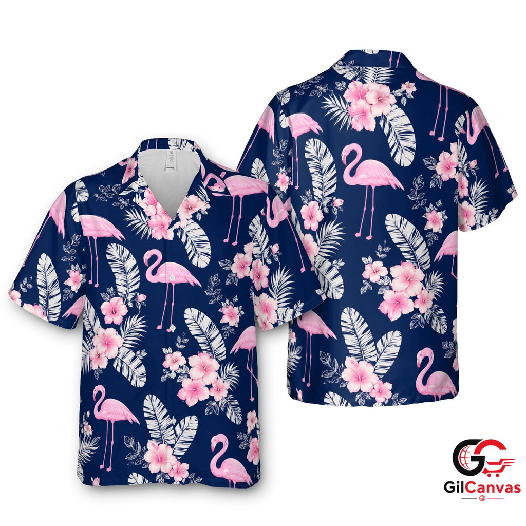 Pink Flamingo Hawaiian Shirt For Unisex Summer Vacation Floral Pattern Vibe
