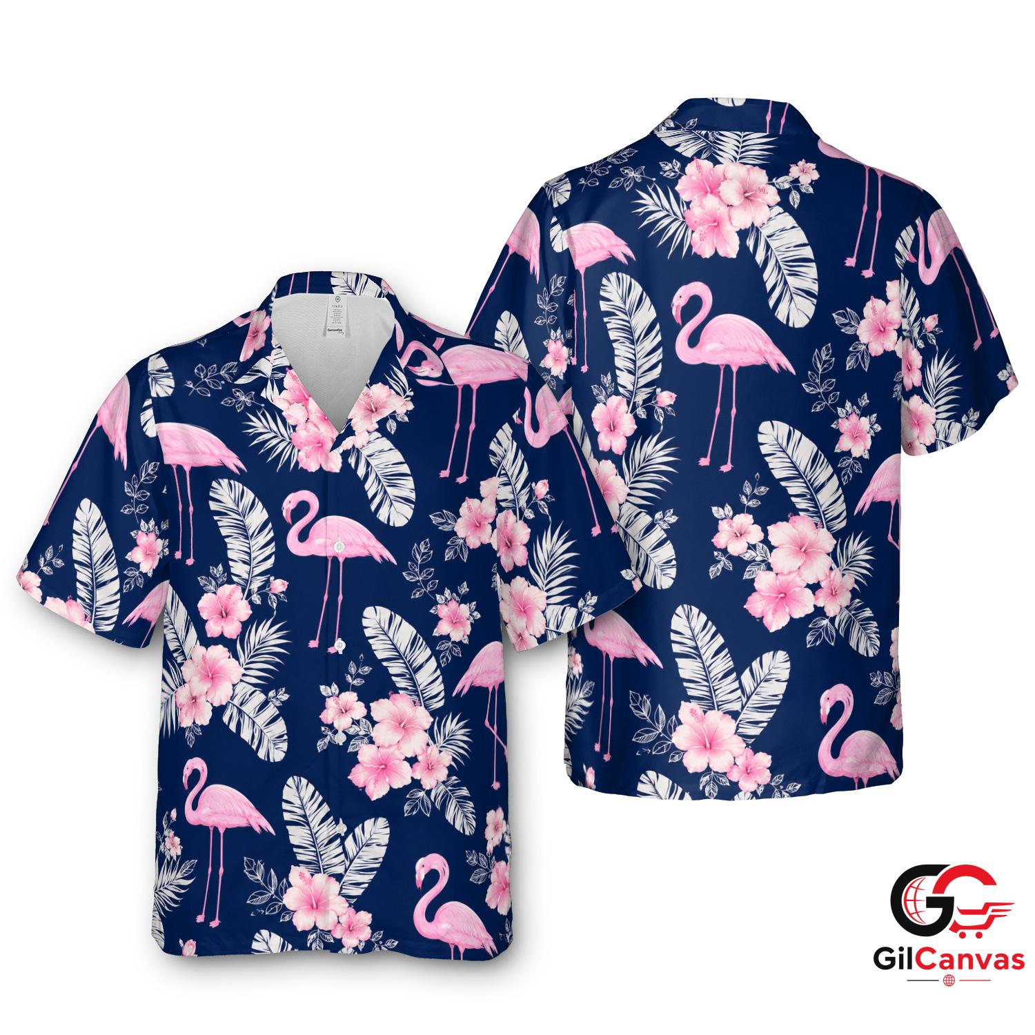 Pink Flamingo Hawaiian Shirt For Unisex Summer Vacation Floral Pattern Vibe