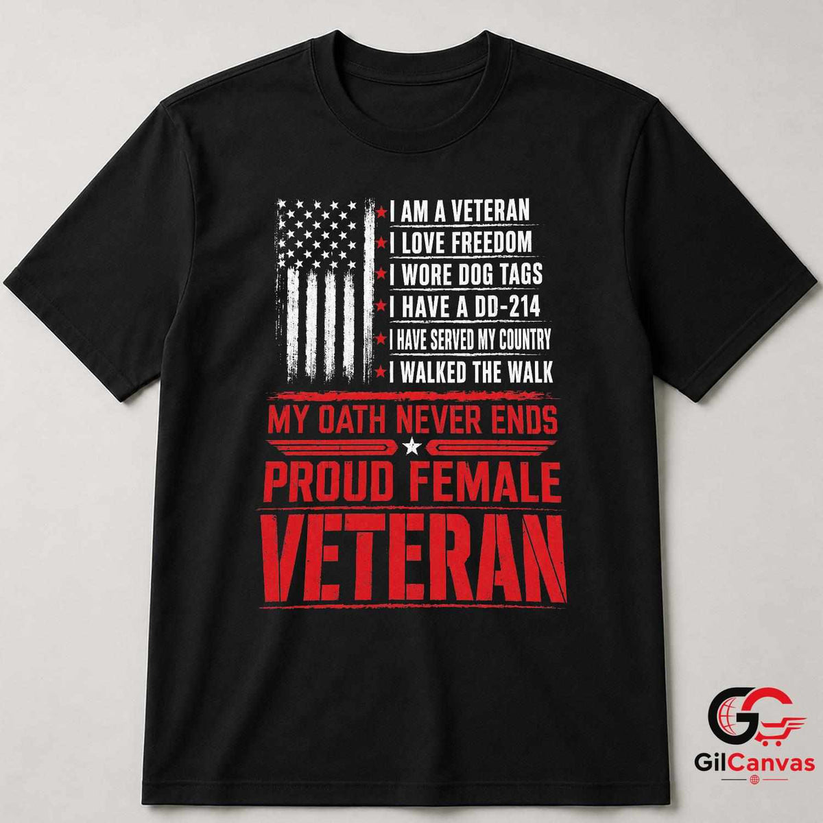 Proud Female Veteran T-Shirt Distressed US Flag Unisex Military Service Apparel