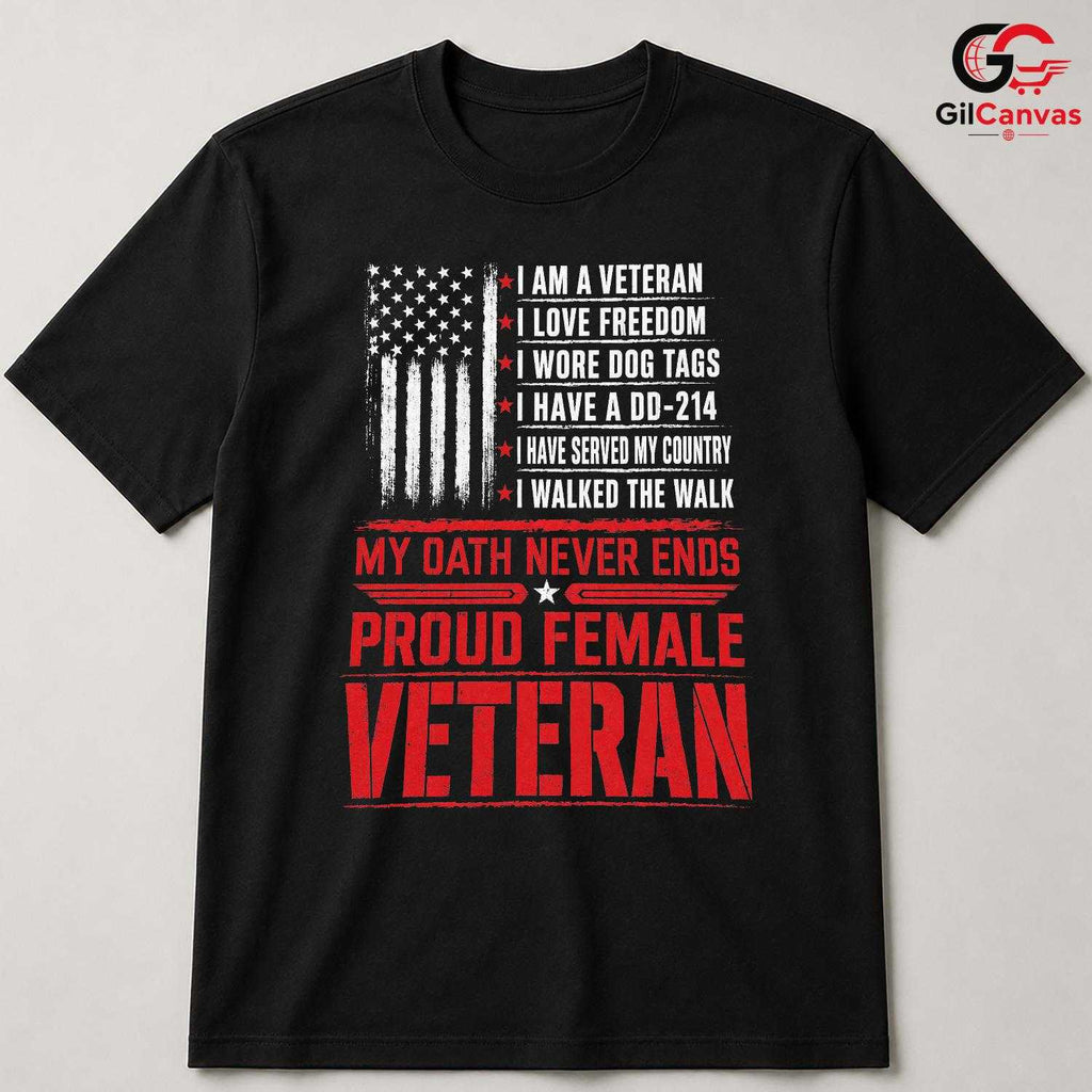 Proud Female Veteran T-Shirt Distressed US Flag Unisex Military Service Apparel
