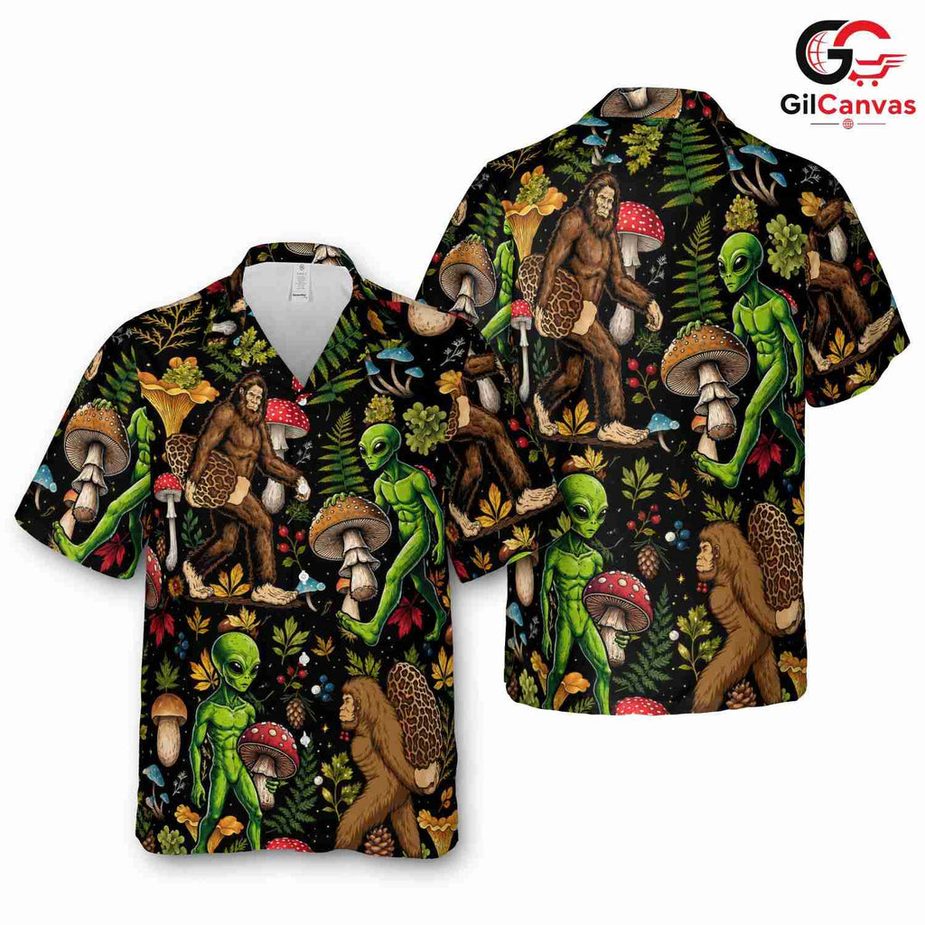 Psychedelic Bigfoot Alien Tee, Mens Nature Mushroom Summer Festival Apparel