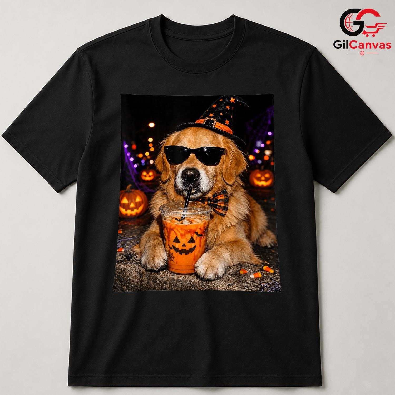 Pumpkin Drink Dog Halloween T-Shirt Unisex Fun Pet Lover Gift Kids And Adults