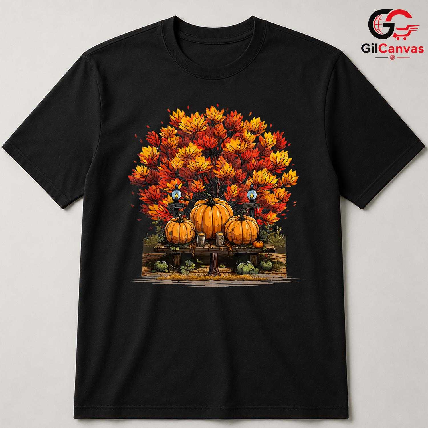 Pumpkin Fall Leaves T-Shirt Unisex Spooky Halloween Celebration Gift Kids