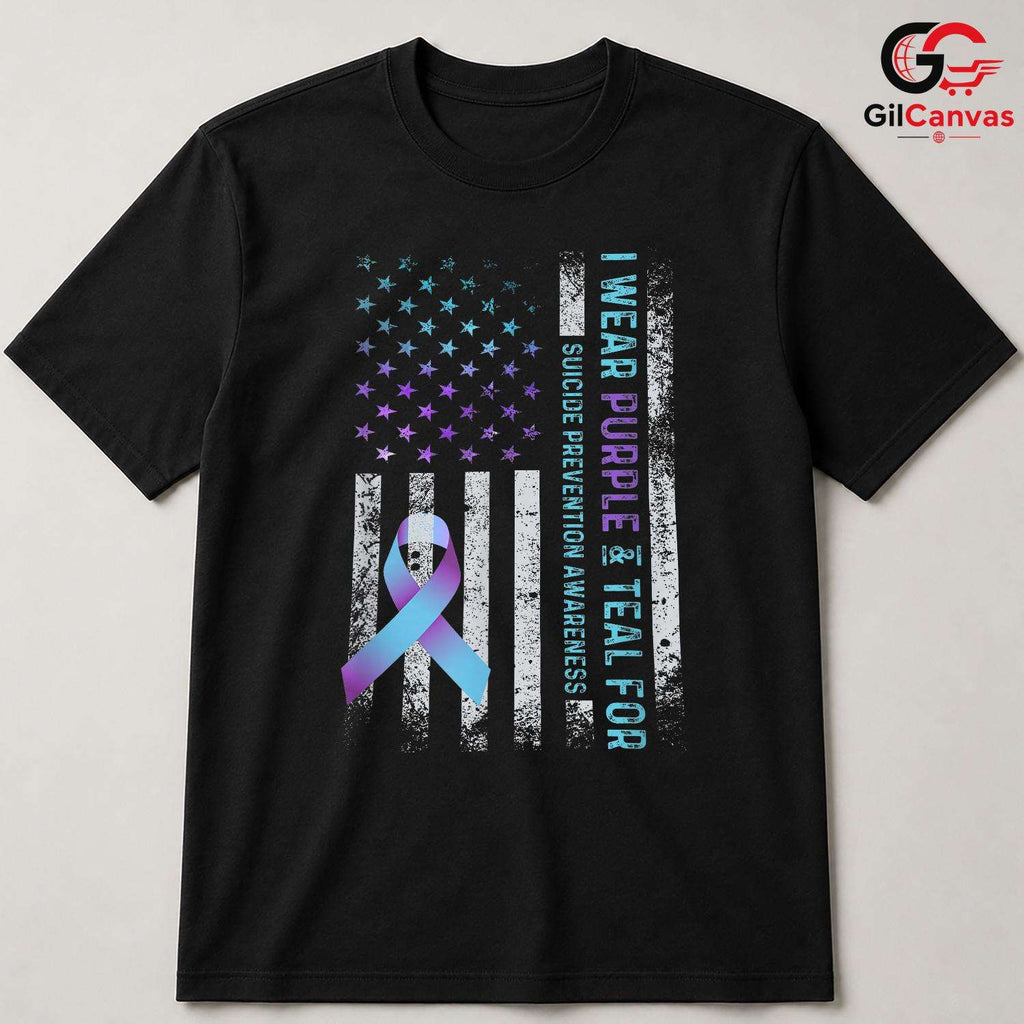 Purple Teal Ribbon Health Tee Unisex Suicide Prevention Awareness Gift All