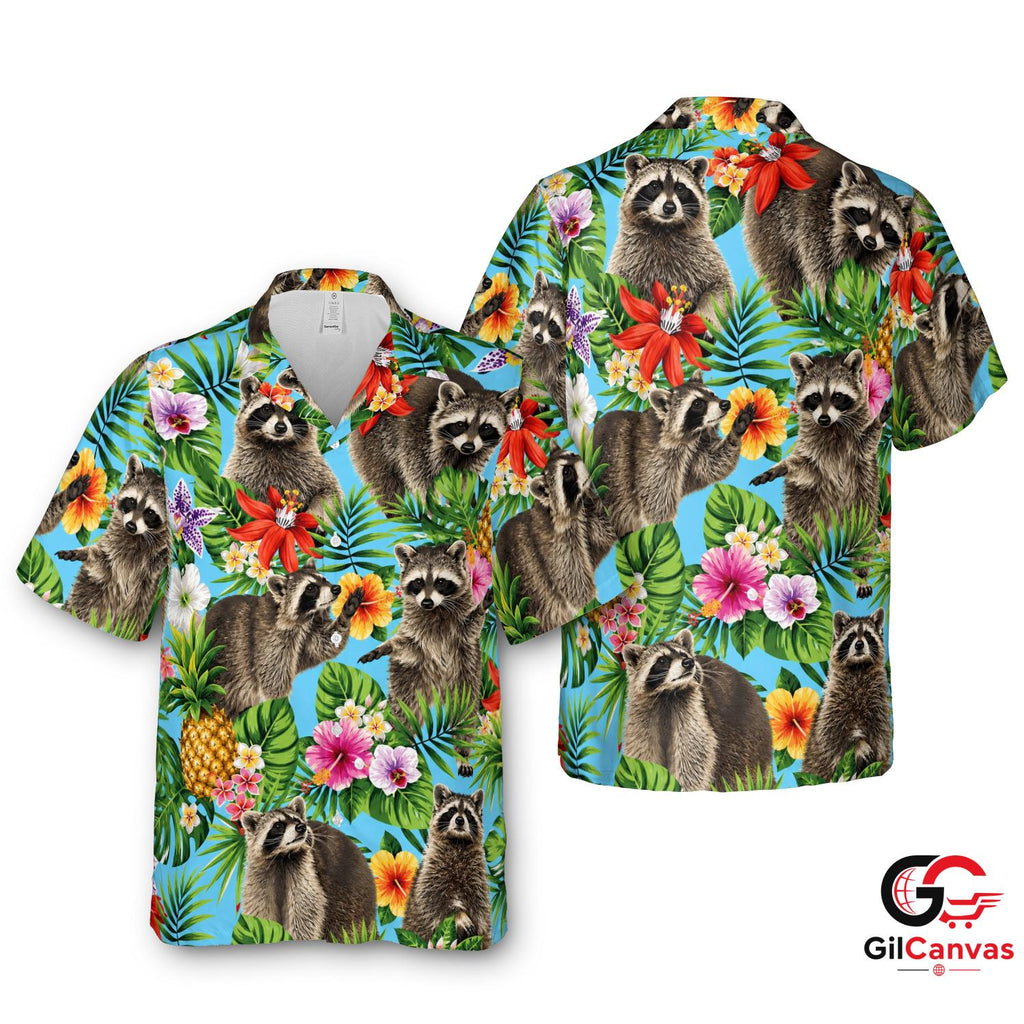 Raccoon Floral Hawaiian Shirt For Summer Parties Women Fun Tropical Vibe
