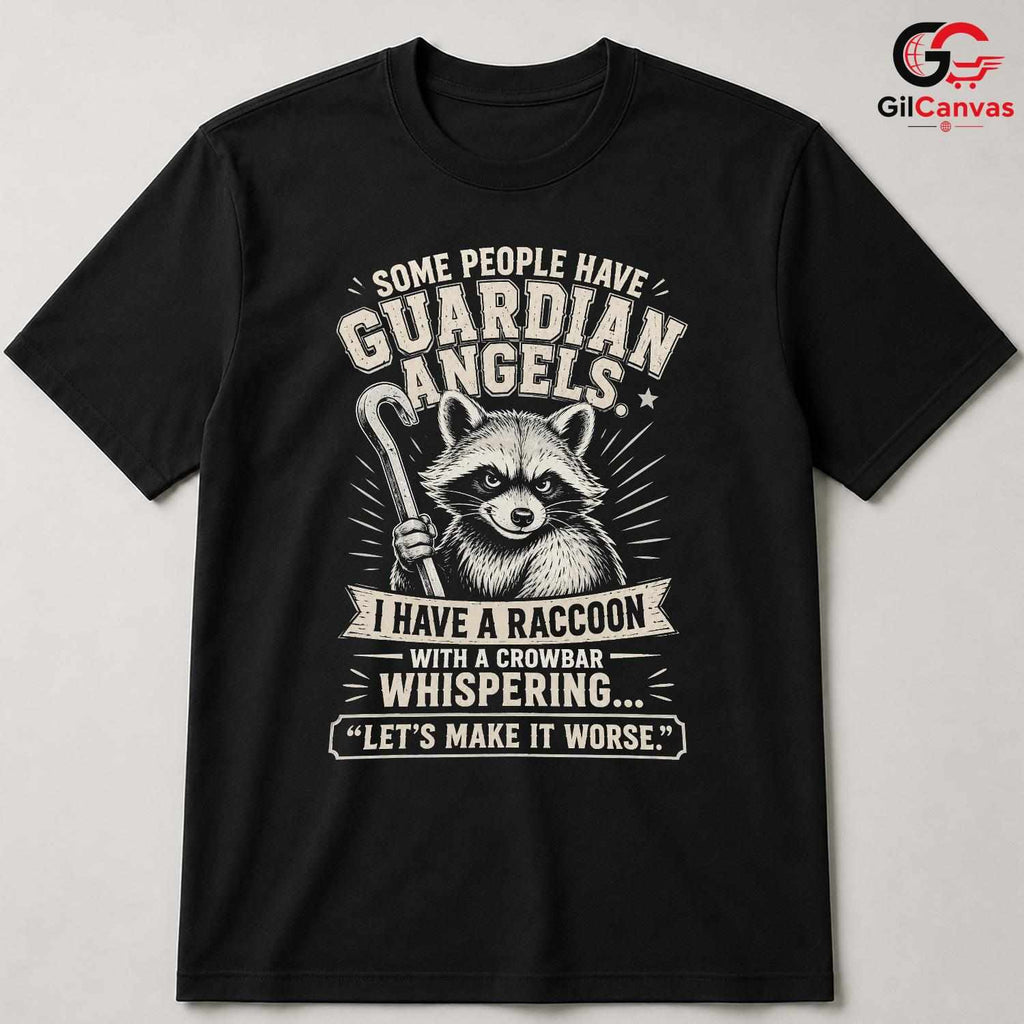 Raccoon Guardian Angel Shirt Whispering Fun Novelty Graphic Unisex Apparel