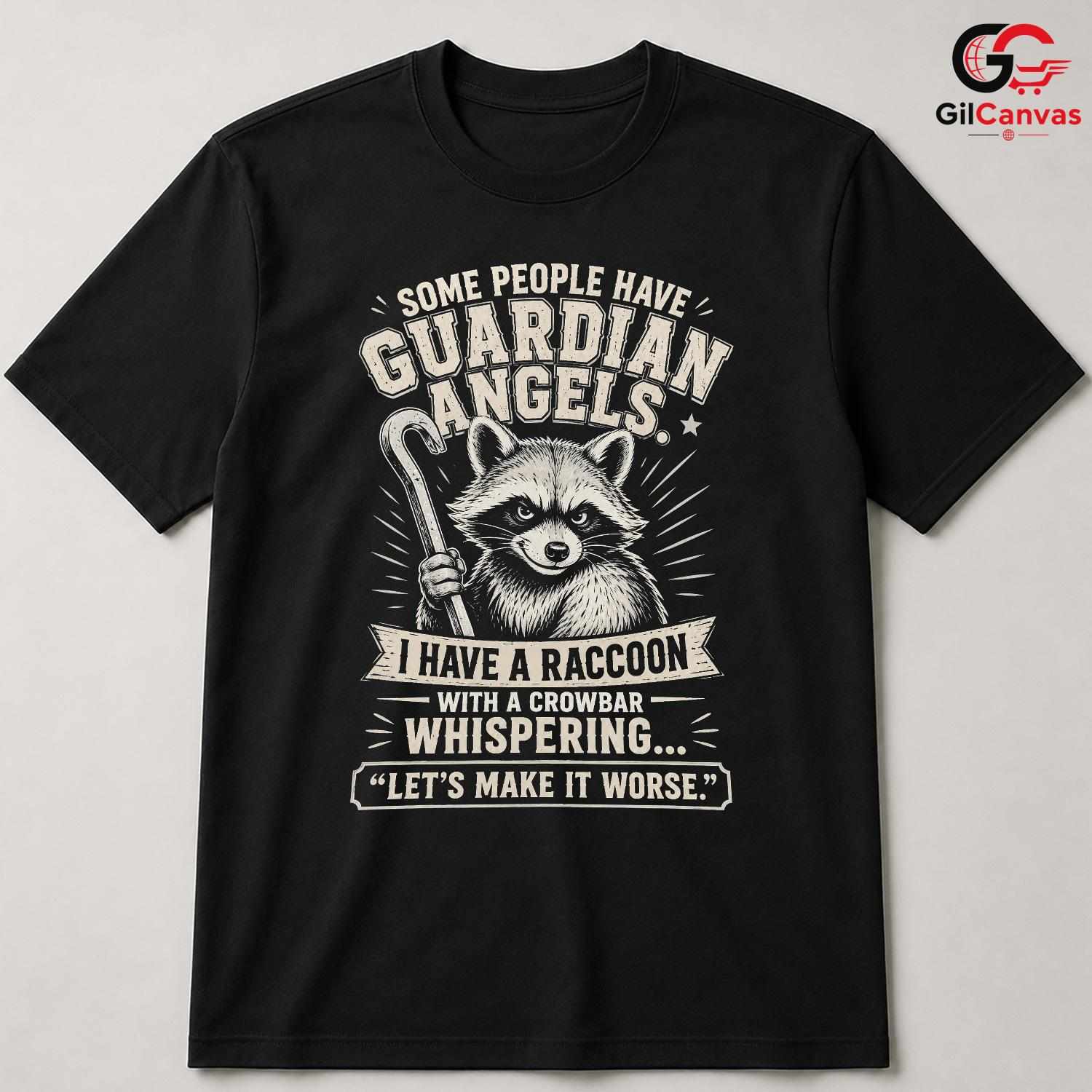 Raccoon Guardian Angel Shirt Whispering Fun Novelty Graphic Unisex Apparel
