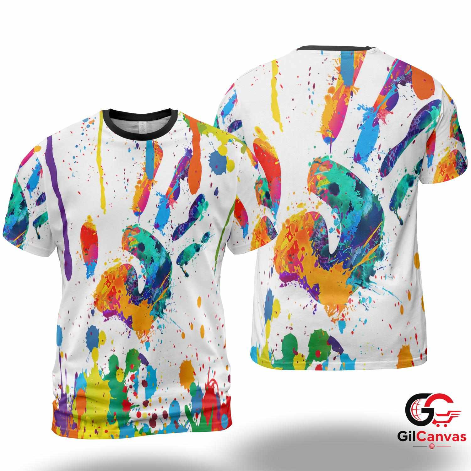 Rainbow Splatter 3D T-Shirt, Vibrant Unisex Artistic Graphic Tee For Summer Parties