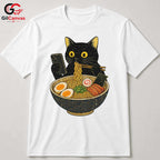 Ramen Eating Cat T-Shirt Cute Custom Design Feline Lover Gift Unisex Apparel