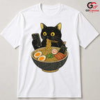 Ramen Eating Cat T-Shirt Cute Custom Design Feline Lover Gift Unisex Apparel