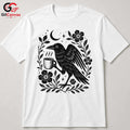 Raven Drinking Coffee T-Shirt Men Women Halloween Stylish Graphic Custom Shirt