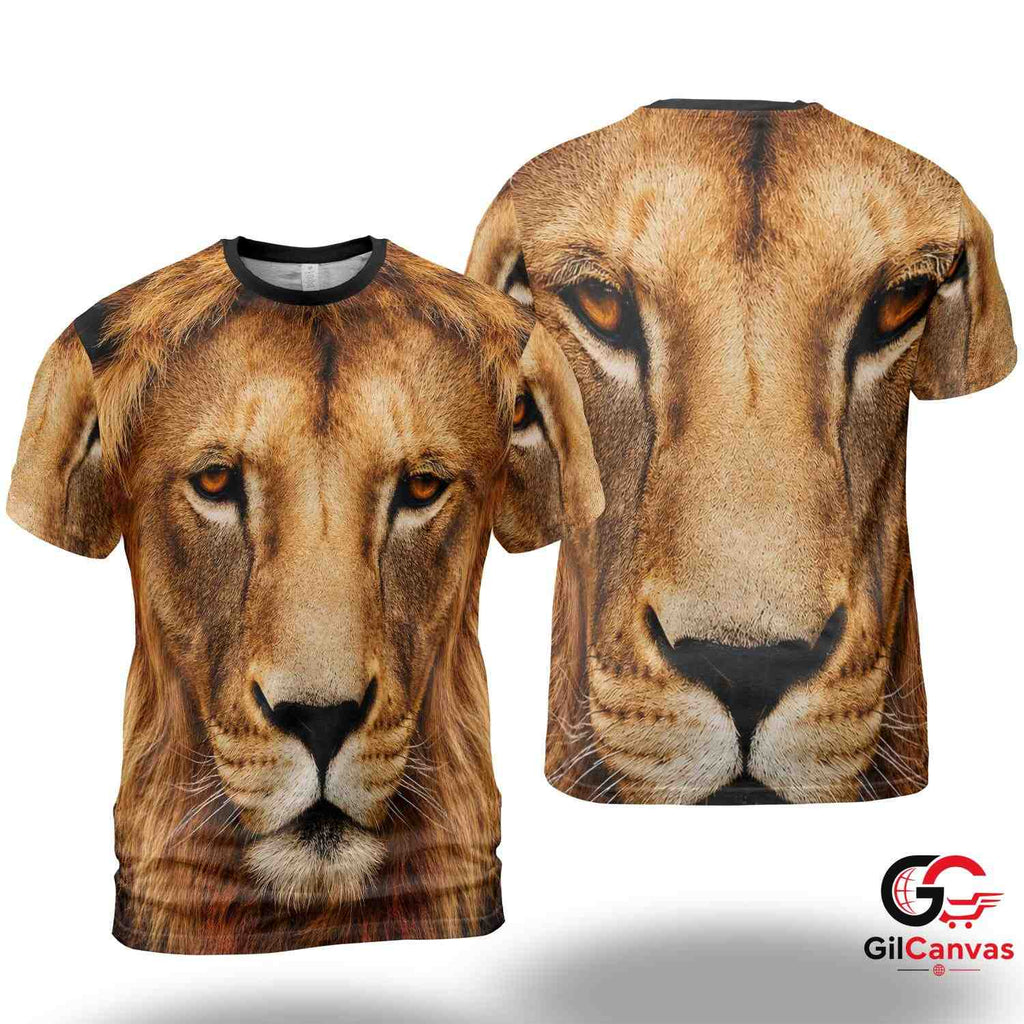 Realistic Lion Face 3D T-Shirt, Majestic Unisex Wildlife Graphic Tee For Casual Wear