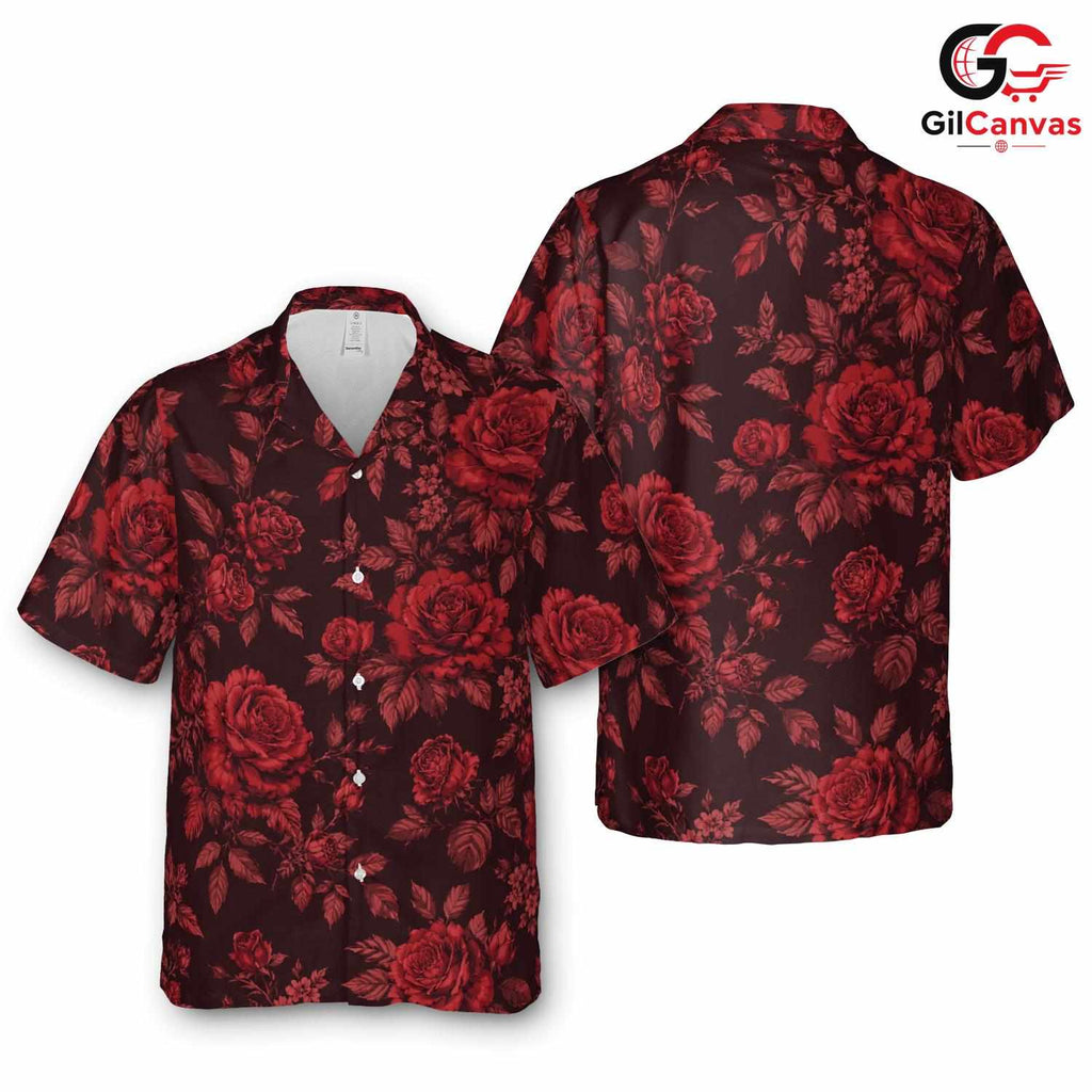 Red Floral Beach Hawaiian Tee, Bright Casual Unisex Style Summer Colors