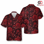 Red Floral Beach Hawaiian Tee, Bright Casual Unisex Style Summer Colors
