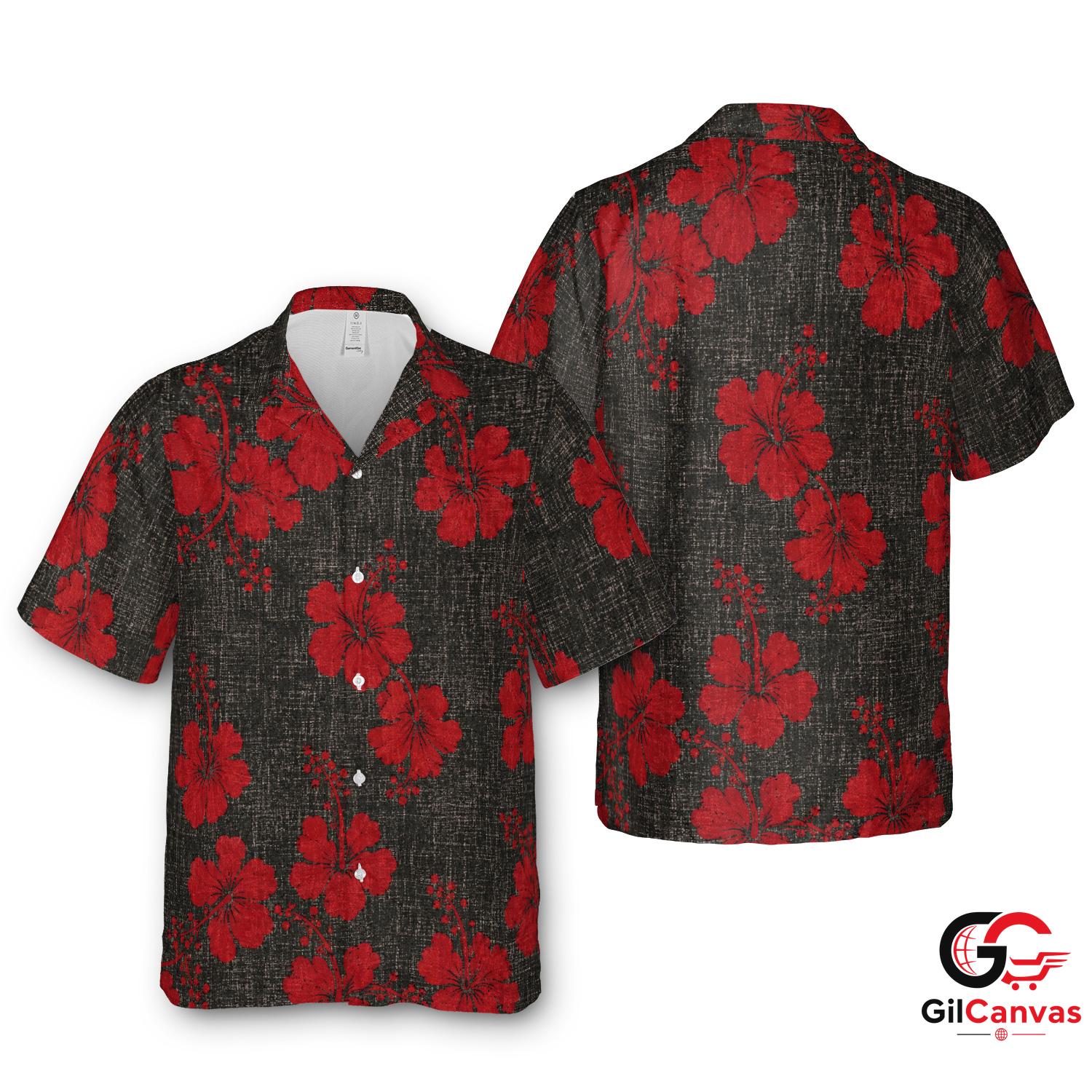 Red Hibiscus Tee Hawaiian Shirt For Beach Vacation Unisex Tropical Wear