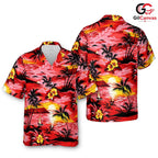 Red Tropical Hibiscus Palm Shirt, Unisex Beach Cruise Wear Summer Vacation
