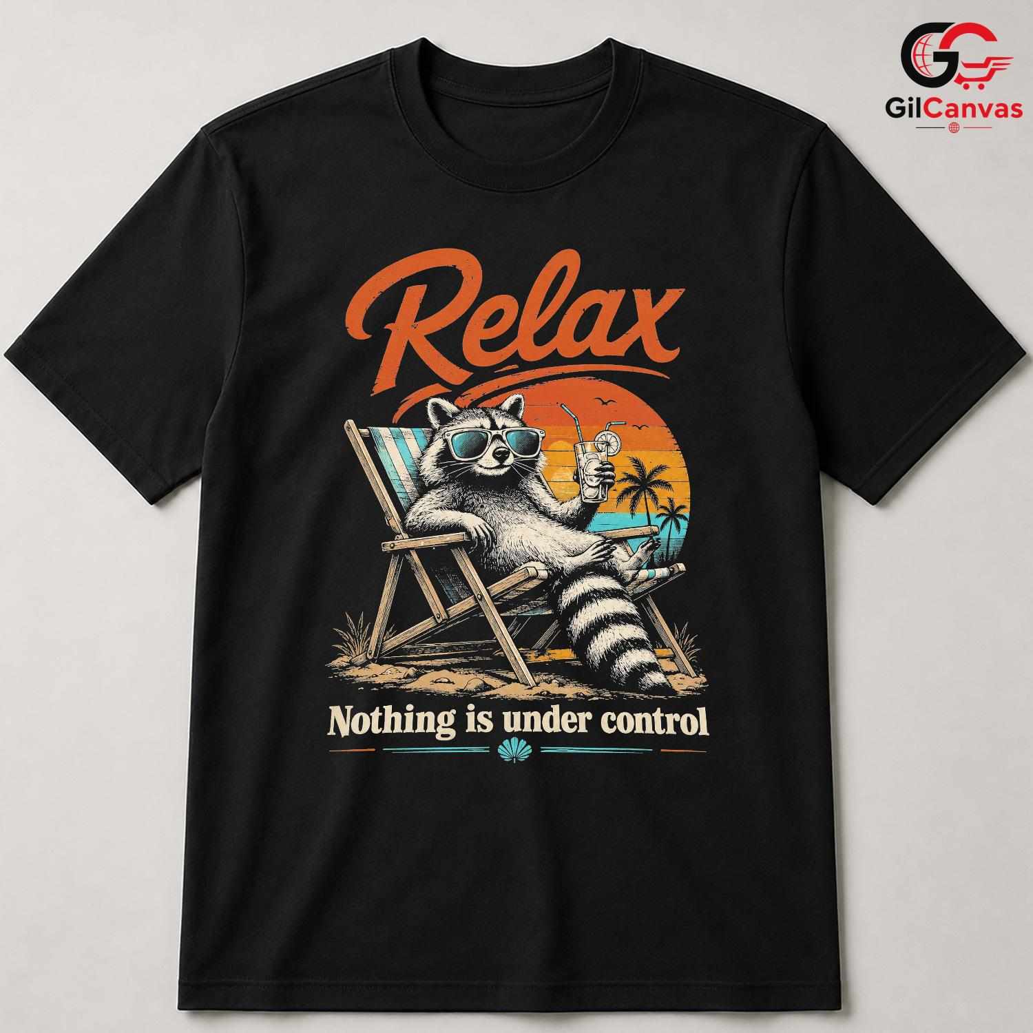Relaxing Summer Raccoon T-Shirt Beach Vacation Graphic Unisex Casual Apparel