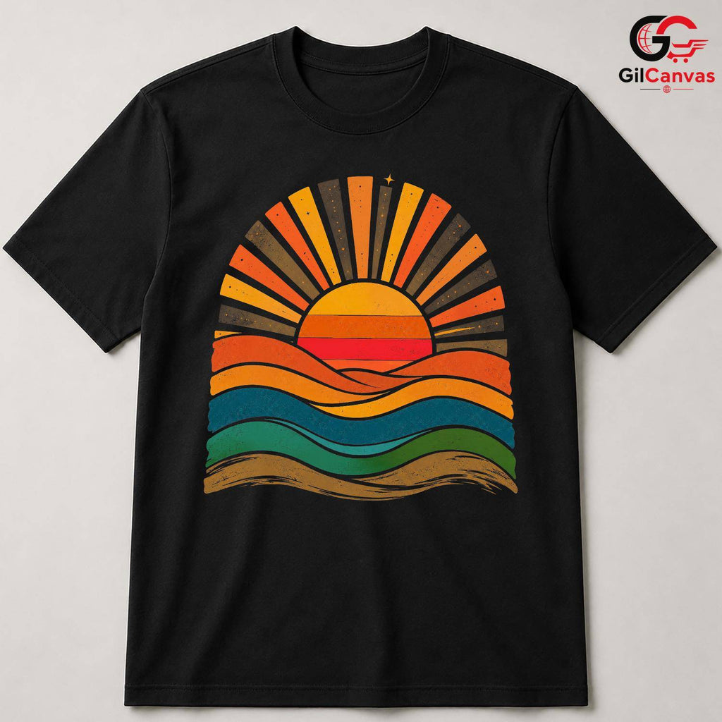 Retro Summer Sunset Graphic T-Shirt Beach Vacation Unisex Casual Apparel Tee