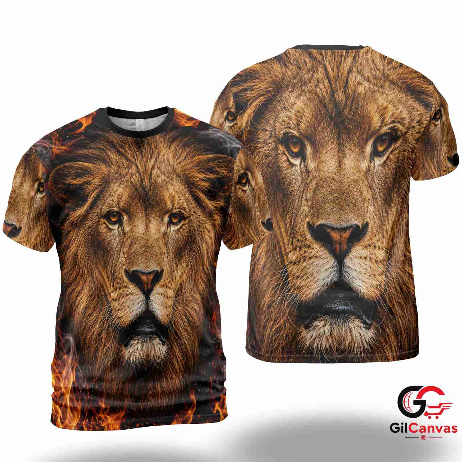 Roaring Lion Fire 3D T-Shirt, Wild Animal Unisex Graphic Tee For Halloween Fun