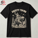 Safety Third Bear T-Shirt Cowboy Outdoor Enthusiast Adventure Graphic Unisex