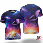 Saturn Cosmic Space 3D T-Shirt, Beautiful Unisex Galaxy Graphic Tee Astronomy