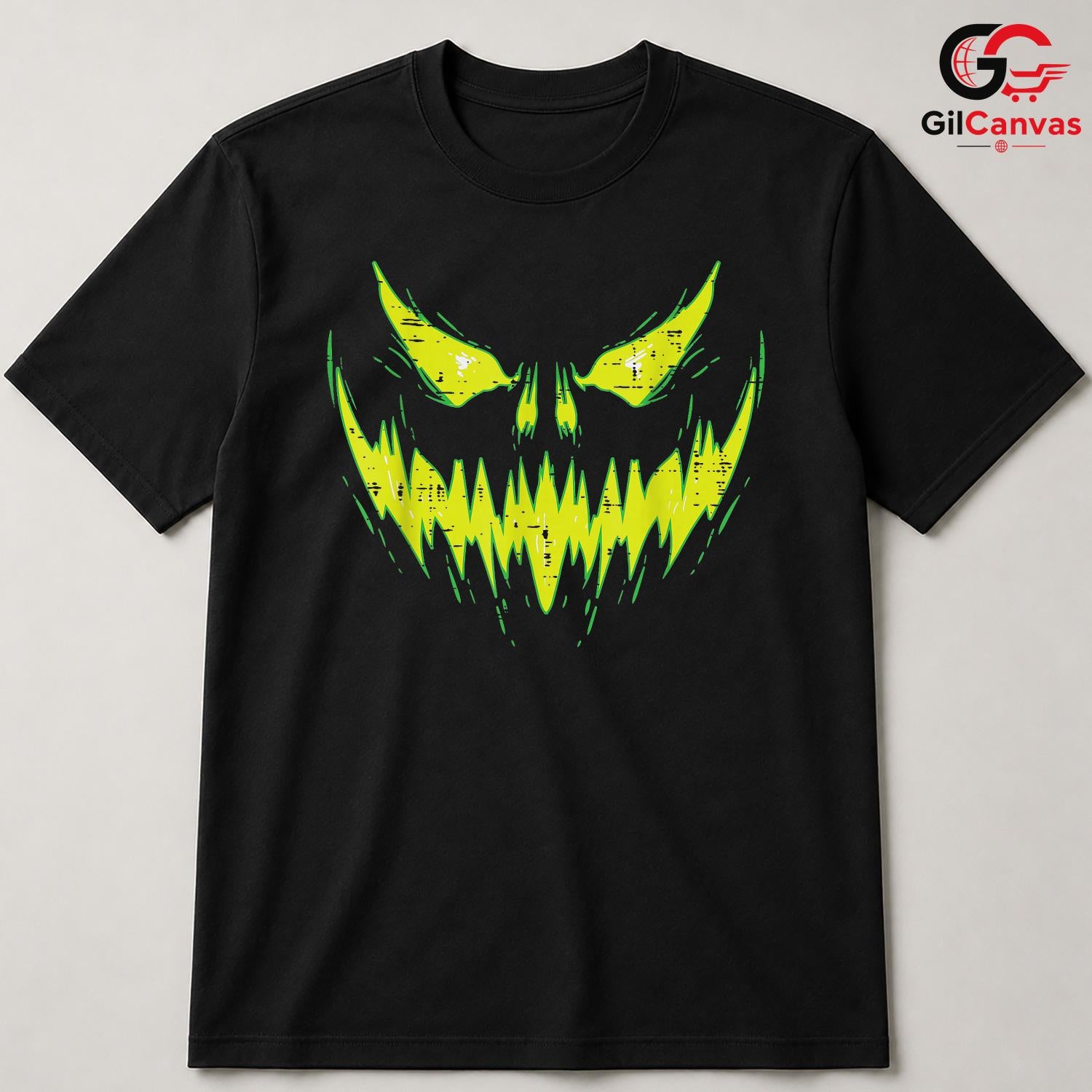 Scary Jack O Lantern Face Tee Shirt Unisex Spooky Trick Or Treat Party Costume