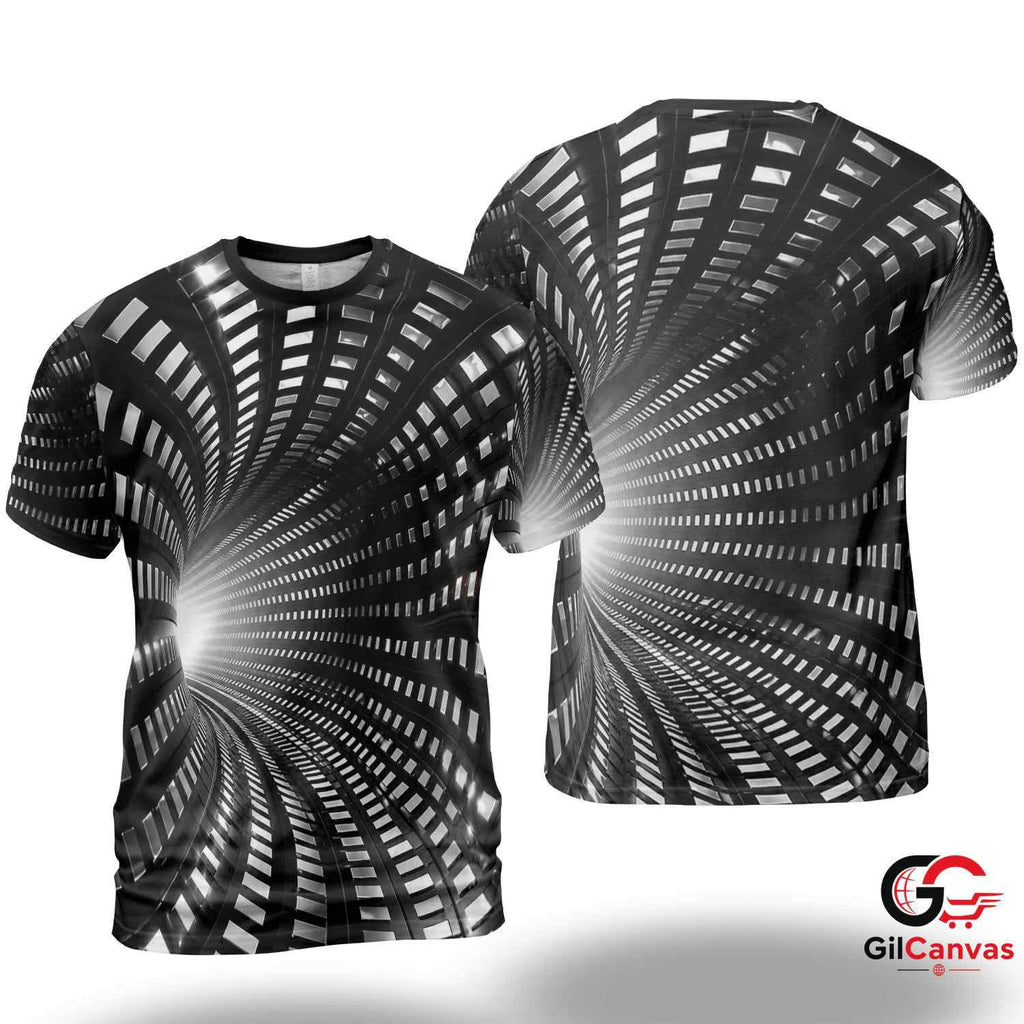 Sci-Fi Tunnel Art 3D T-Shirt, Cool Unisex Futuristic Graphic Tee For Rave Parties