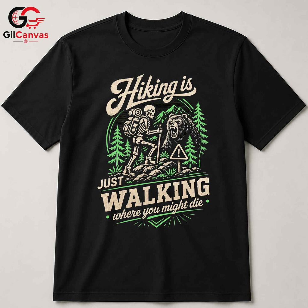Skeleton Bear Hiking T-Shirt Men Women Outdoor Adventure Trail Hiker Graphic Shirt