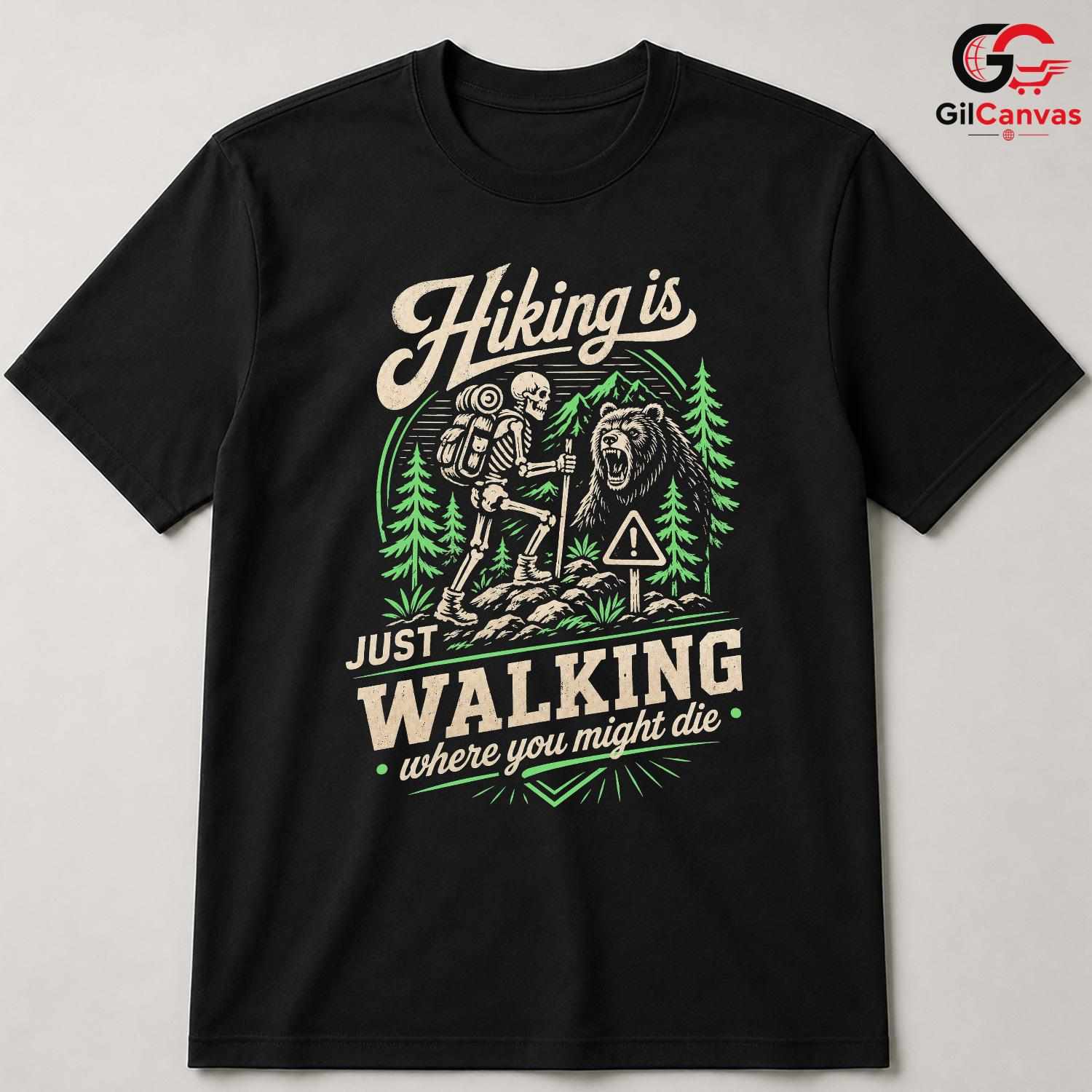 Skeleton Bear Hiking T-Shirt Men Women Outdoor Adventure Trail Hiker Graphic Shirt