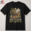 Skeleton Hiking T-Shirt Spooky Adventure Halloween Campers Unisex Graphic Tee