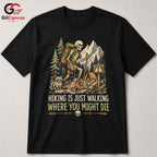 Skeleton Hiking T-Shirt Spooky Adventure Halloween Campers Unisex Graphic Tee