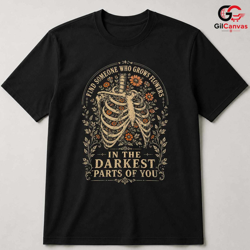 Skeleton Ribcage Floral T-Shirt Gothic Anatomy Graphic Unisex Casual Apparel