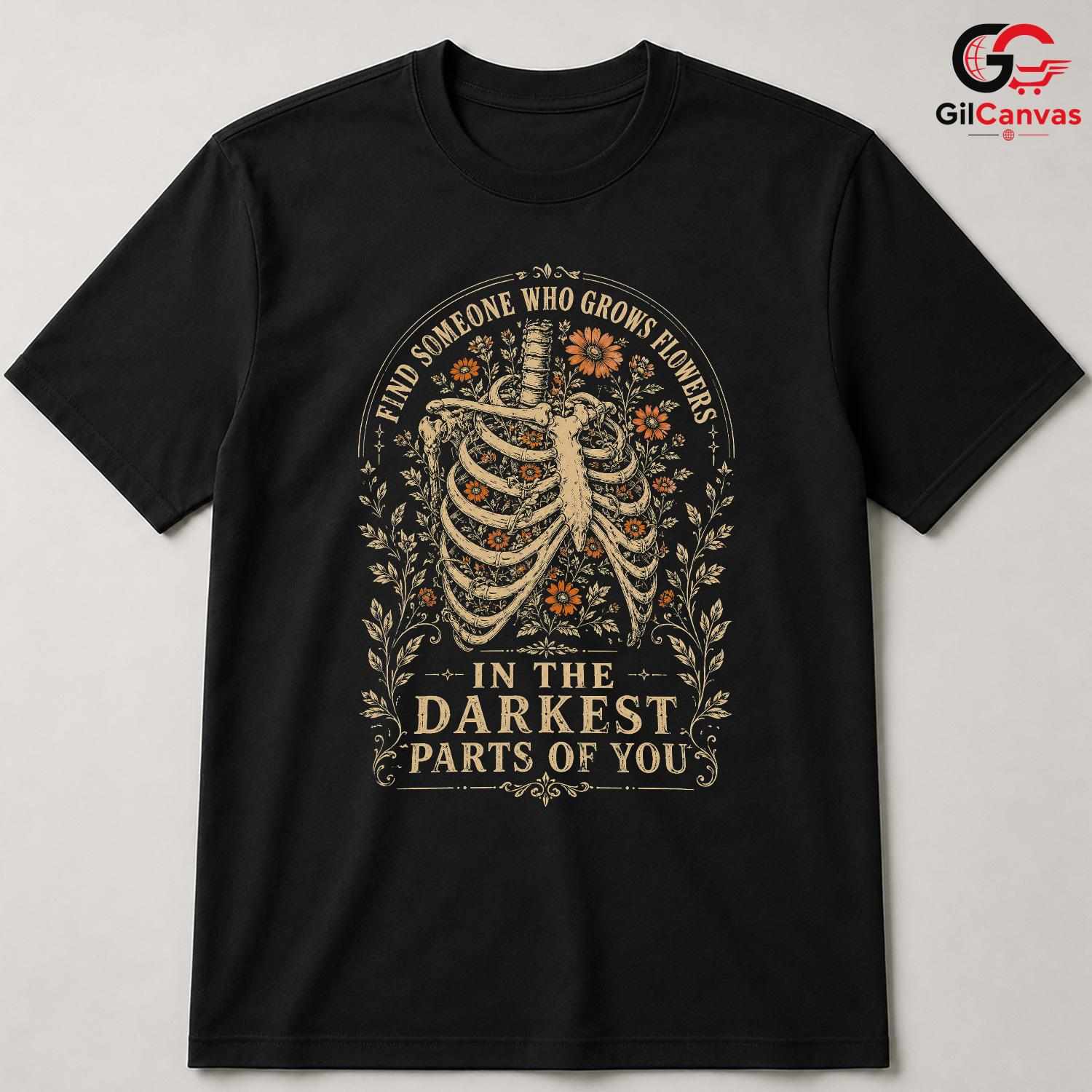 Skeleton Ribcage Floral T-Shirt Gothic Anatomy Graphic Unisex Casual Apparel