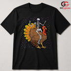 Skeleton Riding Turkey T-Shirt Unisex Funny Thanksgiving Holiday Gift Adult