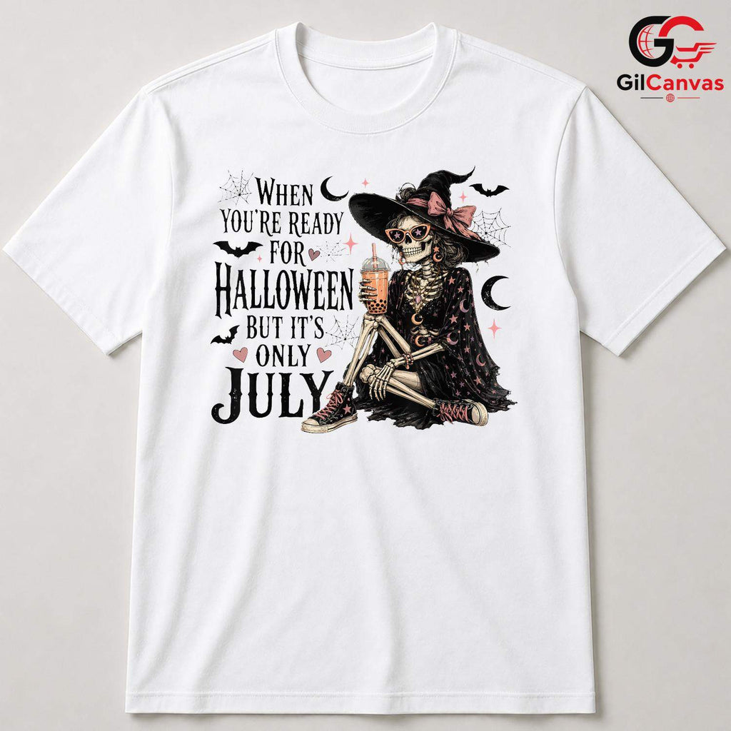 Skeleton Witch July Tee Shirt Unisex Fun Spooky Summer Celebration Gift Idea