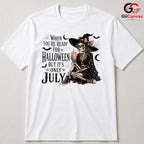 Skeleton Witch July Tee Shirt Unisex Fun Spooky Summer Celebration Gift Idea