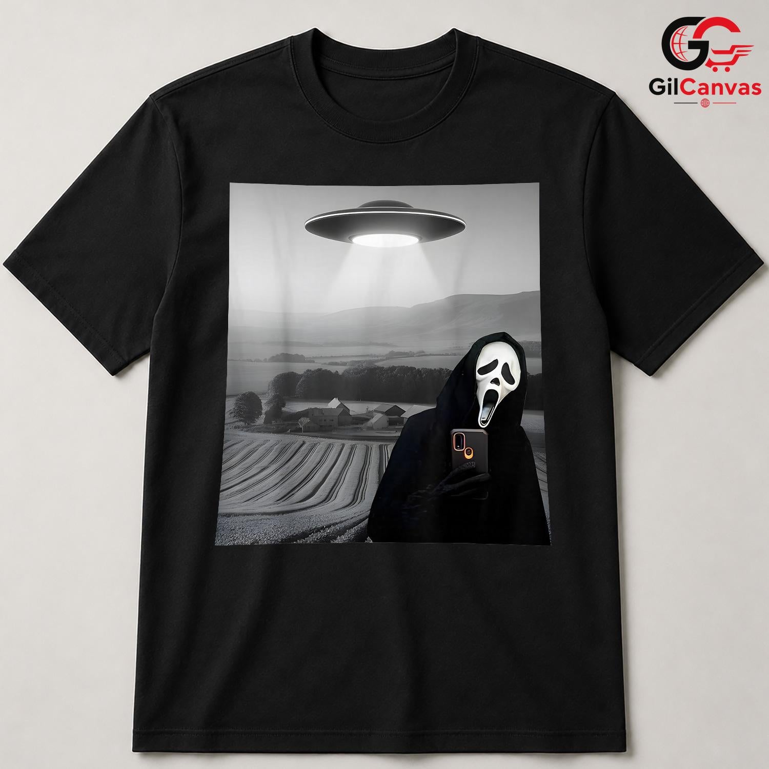 Slasher Movie Mask Alien Tee Shirt Unisex Funny Spooky Horror Abduction Gift