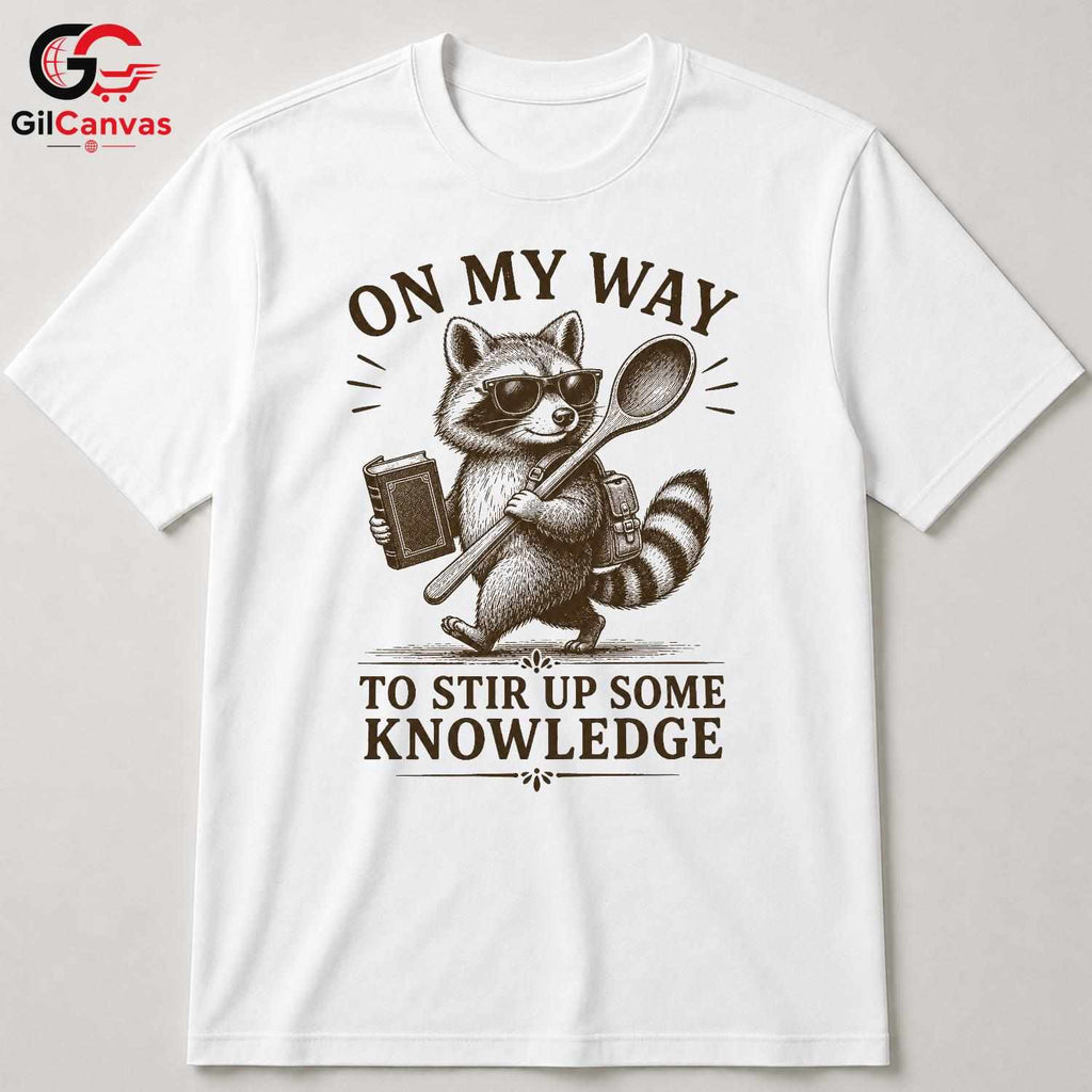 Smart Raccoon Graphic T-Shirt Learning Adventure Fun Custom Art Unisex Tee