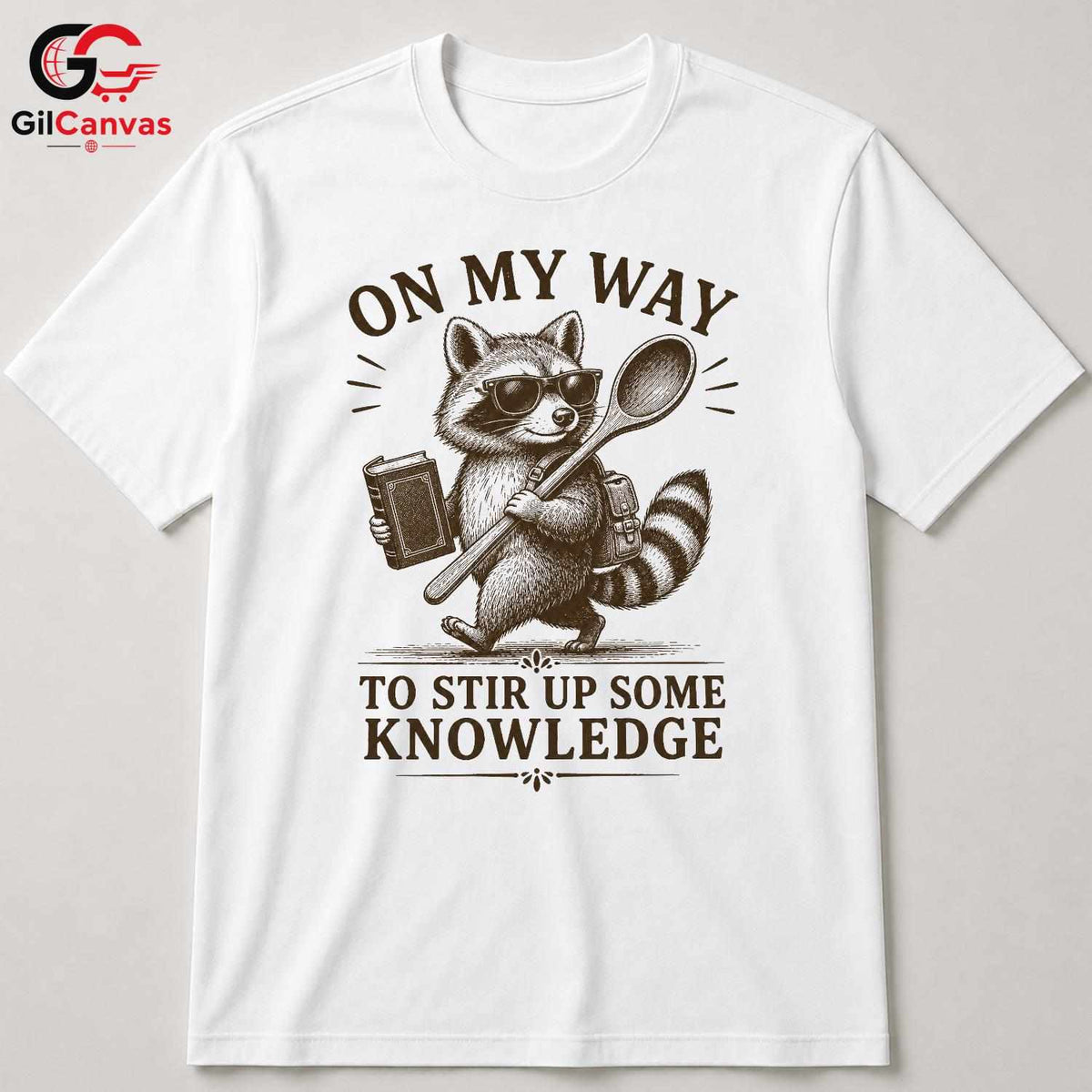Smart Raccoon Graphic T-Shirt Learning Adventure Fun Custom Art Unisex Tee