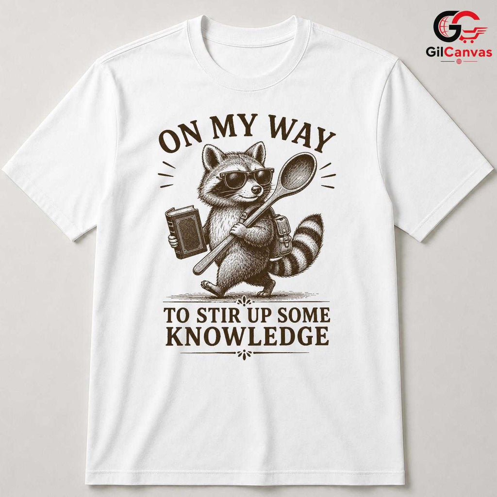 Smart Raccoon Graphic T-Shirt Learning Adventure Fun Custom Art Unisex Tee