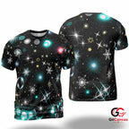 Sparkling Stars 3D T-Shirt, Festive Unisex Christmas Graphic Tee With Music Art