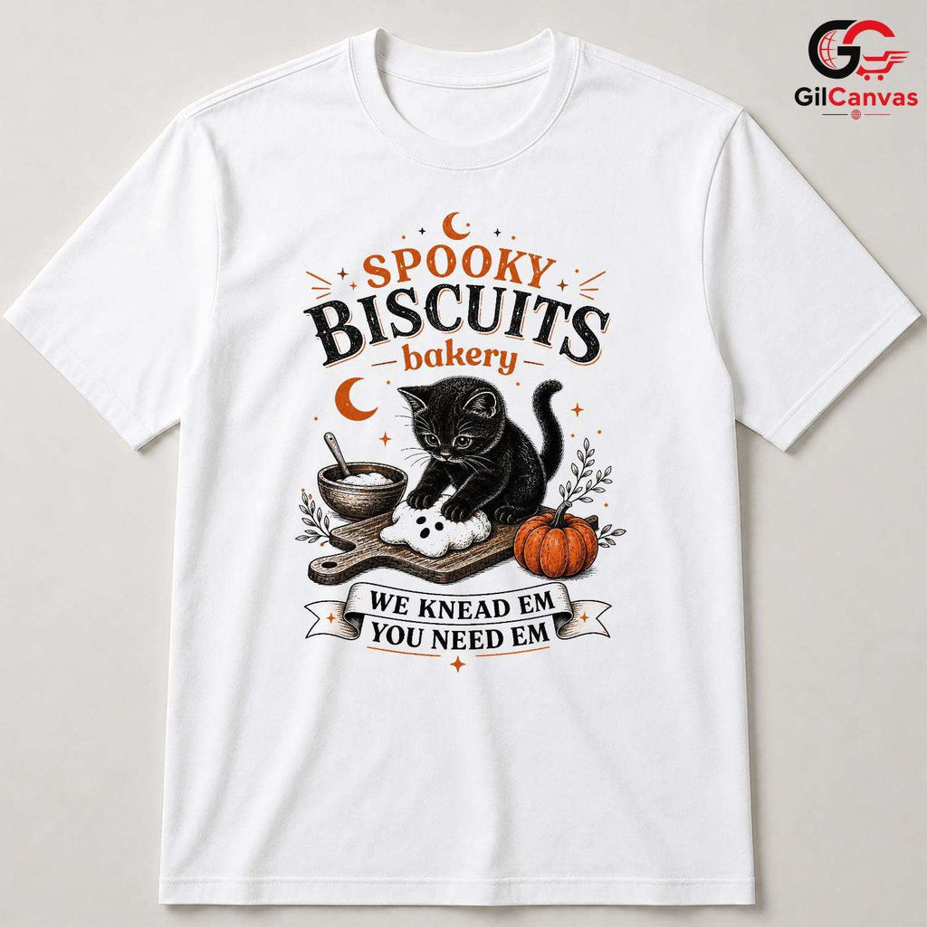 Spooky Black Cat Baker T-Shirt Funny Halloween Bakery Unisex Graphic Apparel Tee
