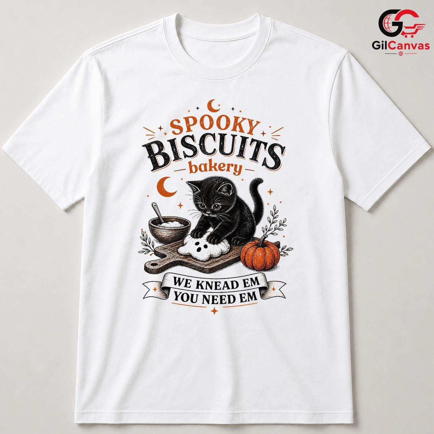 Spooky Black Cat Baker T-Shirt Funny Halloween Bakery Unisex Graphic Apparel Tee