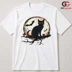 Spooky Black Cat Silhouette T-Shirt Unisex Full Moon Bat Event Gift For Kids