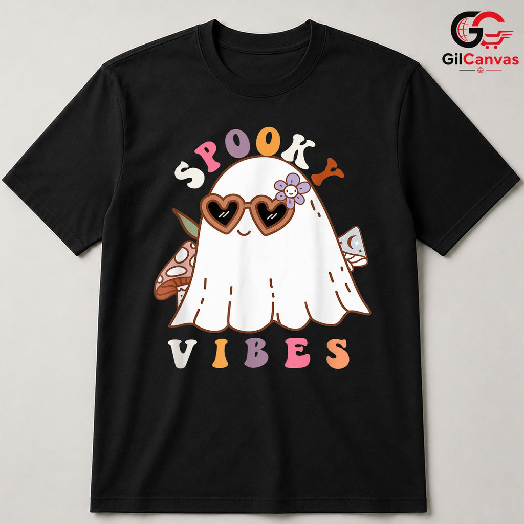 Spooky Ghost Kids T-Shirt Unisex Fun Vibes Halloween Costume Gift For Youth