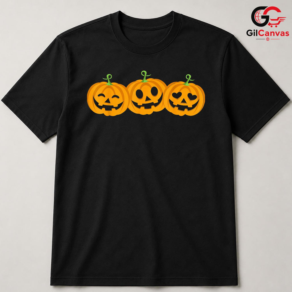 Spooky Pumpkin Face Tee Shirt Unisex Cute Halloween Celebration Gift For Kids